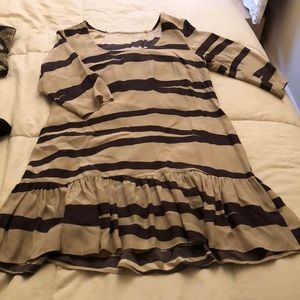 Ivory and grey striped shift dress